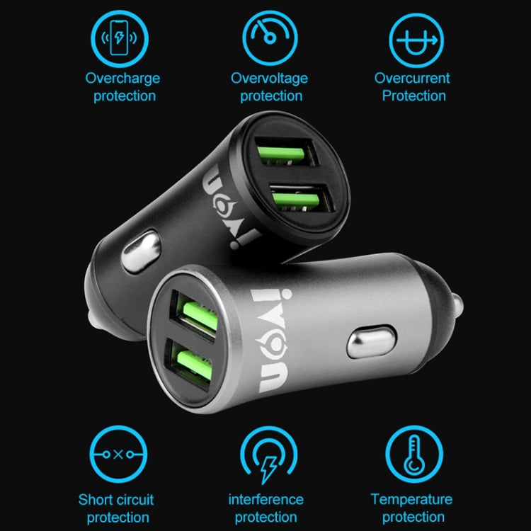 IVON CC26 5V 2.1A Dual USB Port Mini Car Charger, CC26 Grey – Bulky Mart