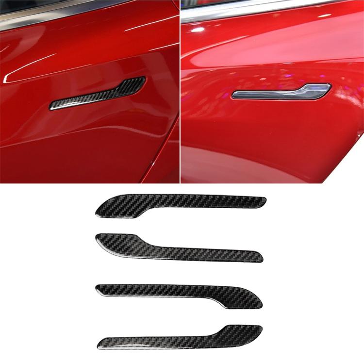 4 PCS Carbon Fiber Car Outside Handle Decorative Sticker for Tesla