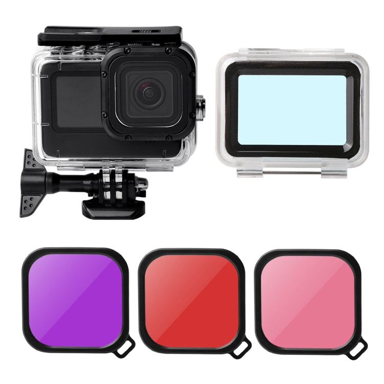 Water Resistant Case + Touch Back Cover + Purple Red Pink Lens Filter for GoPro HERO10 Black / HERO9 Black, Case + Touch Cover + 3-color Filter for GoPro9