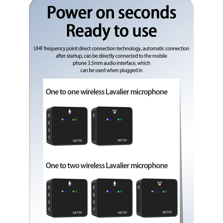 SK750 Type-C Charging One for One Wireless Lavalier Mini Microphone, O ...