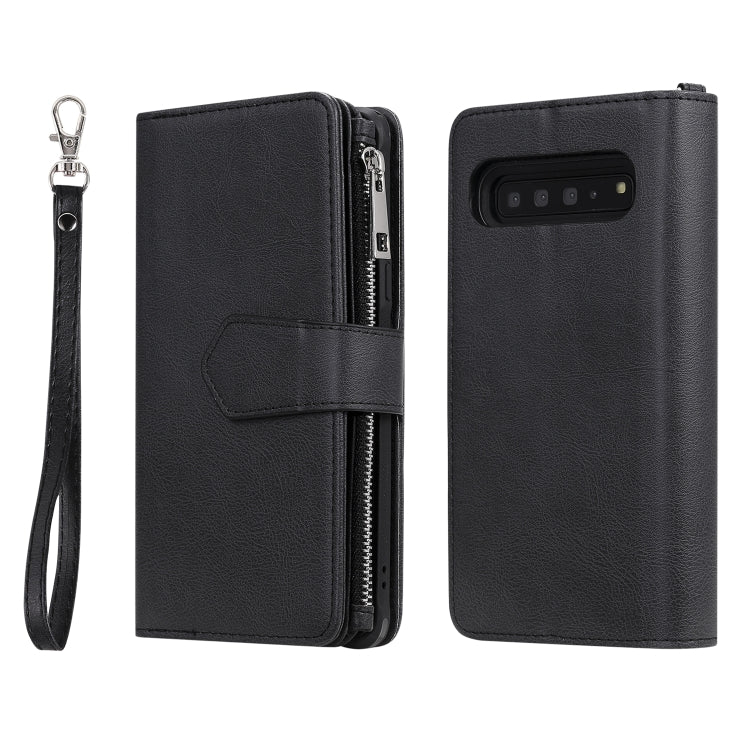 2 in 1 Solid Color Zipper Shockproof Protective Case with Card Slots & Bracket & Photo Holder & Wallet Function, For Galaxy S10 5G, For Galaxy S10 Plus, For Galaxy S10, For Galaxy S10e