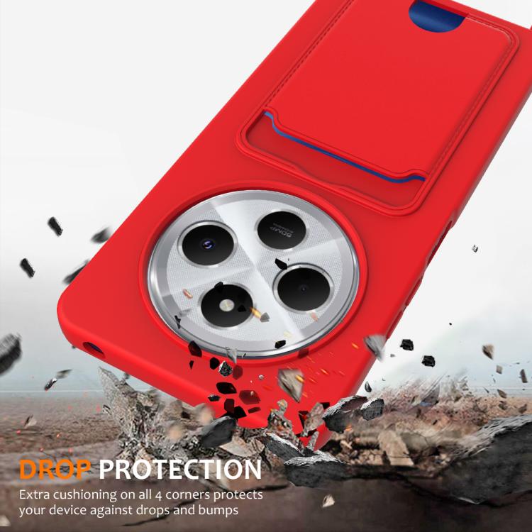 Integrated Card Bag Solid Color Liquid Silicone Phone Case with Lanyard, For Redmi 14C 4G / 14R 5G / A4 5G, For Redmi Note 14 4G 163.25mm, For Redmi 13 4G / 5G / Note 13R 5G, For Redmi A3 / A3x / Xiaomi Poco C61, For Redmi 13C 4G / 5G / 13R 5G