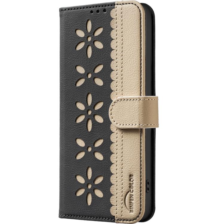 Splicing Color Hollow Flower Pattern RFID Leather Phone Case, For Xiaomi Poco M7 4G 169mm, For Xiaomi 15T Pro 5G, For Xiaomi 15T 5G, For Xiaomi Poco F7 5G Global