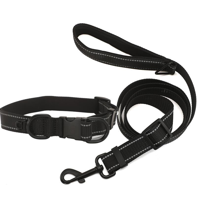 Pet Reflective Collar Waterproof Cloth Black Buckle with 1.8m Leash, Size:S(Black)