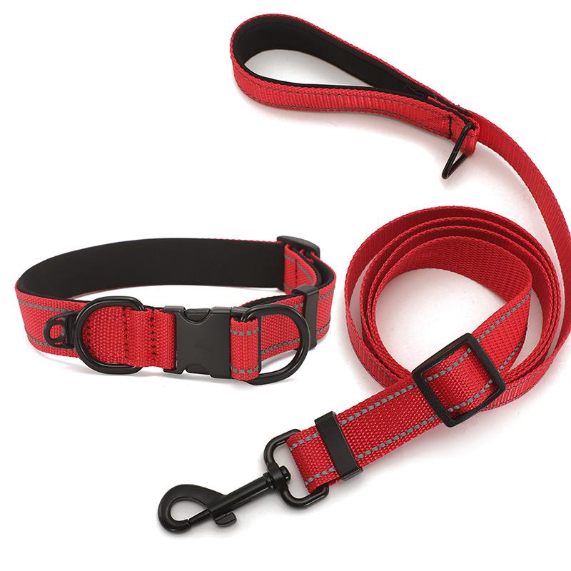 Pet Reflective Collar Waterproof Cloth Black Buckle with 1.8m Leash, Size:S(Red)