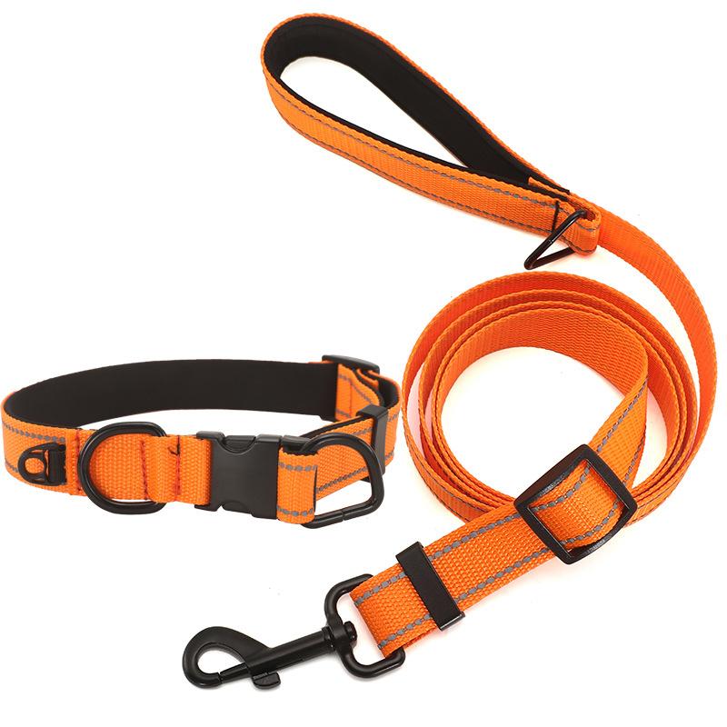 Pet Reflective Collar Waterproof Cloth Black Buckle with 1.8m Leash, Size:L(Orange)