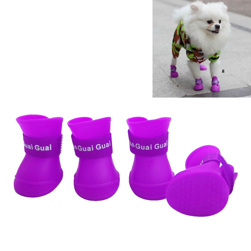 Lovely Pet Dog Shoes Puppy Candy Color Rubber Boots Waterproof Rain Shoes, M, Size:  5.0 x 4.0cm(Purple)
