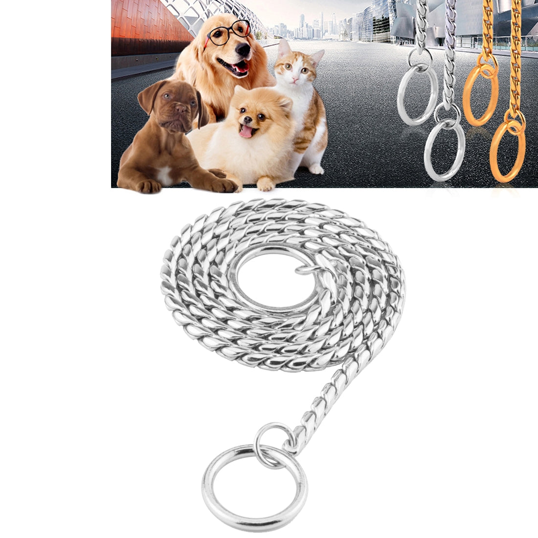 Pet Collars Pet Neck Strap Dog Neckband Snake Chain Dog Chain  Solid  Metal Chain Dog Collar?Length:40cm(Silver)