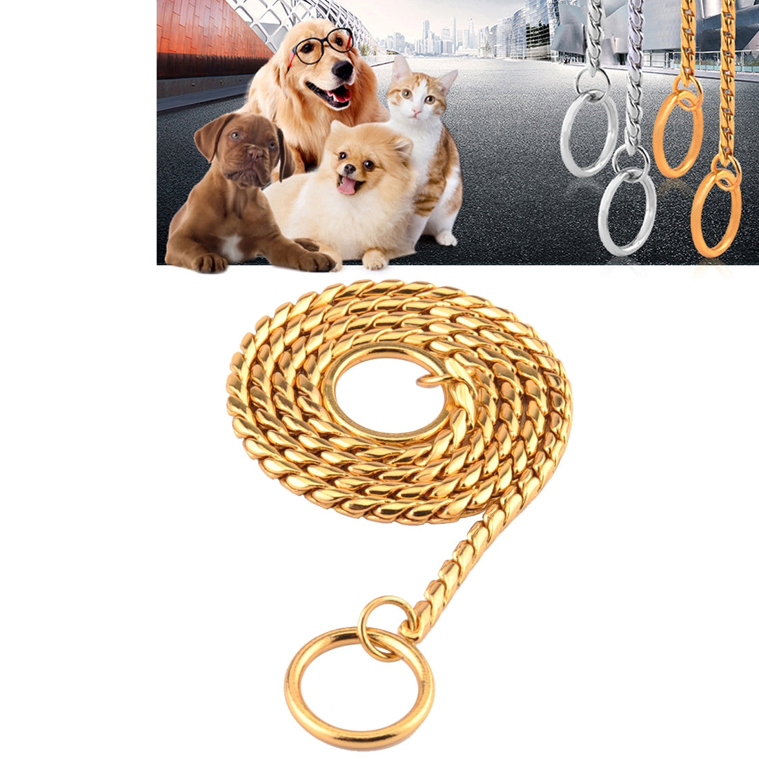 Pet Collars Pet Neck Strap Dog Neckband Snake Chain Dog Chain  Solid  Metal Chain Dog Collar?Length:60cm (Gold)
