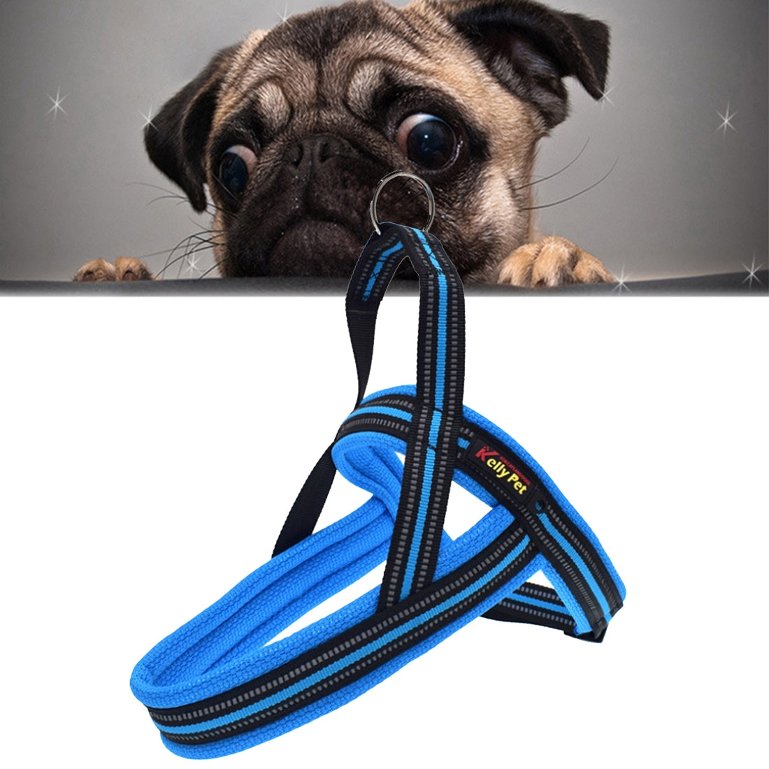 Pet Dogs A7 Reflective Polyester Chest Harness Lead Leash Traction Big Dogs Safety Chain Rope Collar, Size: XS, 2.0*42*50cm (Blue)