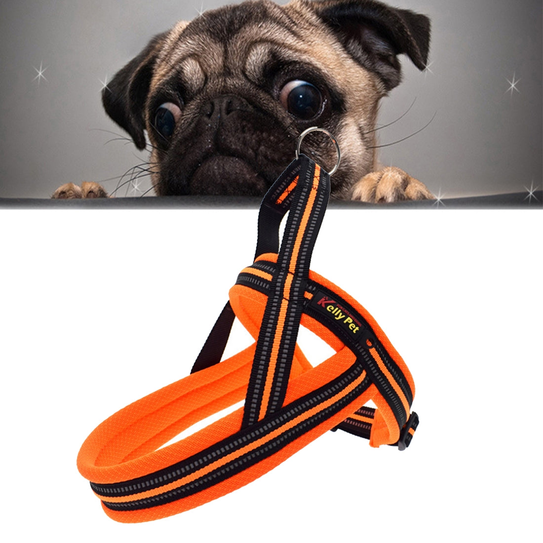 Pet Dogs A7 Reflective Polyester Chest Harness Lead Leash Traction Big Dogs Safety Chain Rope Collar, Size: S, 2.0*50*62cm (Orange)