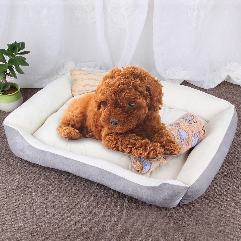 Dog Bone Pattern Big Soft Warm Kennel Pet Dog Cat Mat Blanket,  with Blanket Size: XL, 90×70×15cm (Grey White)