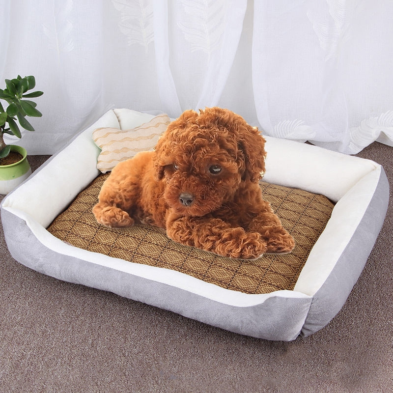Dog Bone Pattern Big Soft Warm Kennel Pet Dog Cat Mat Blanket,  with Rattan Mat Size: XL, 90×70×15cm(Grey White)