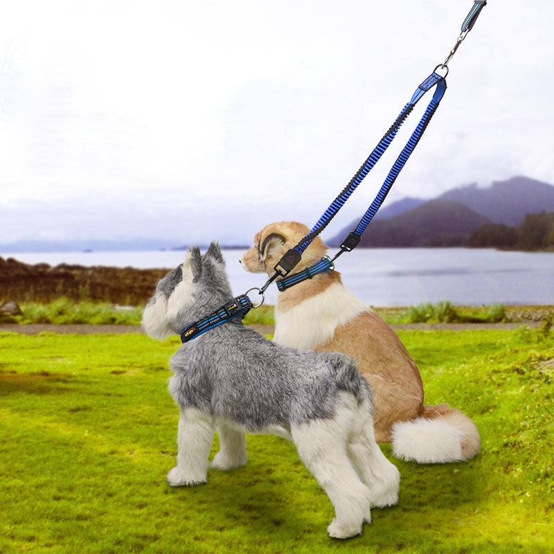 Pet Telescopic Buffer Double Traction Rope Nylon Reflective Braided Rope, Small, Length: 70cm, Random Color Delivery 