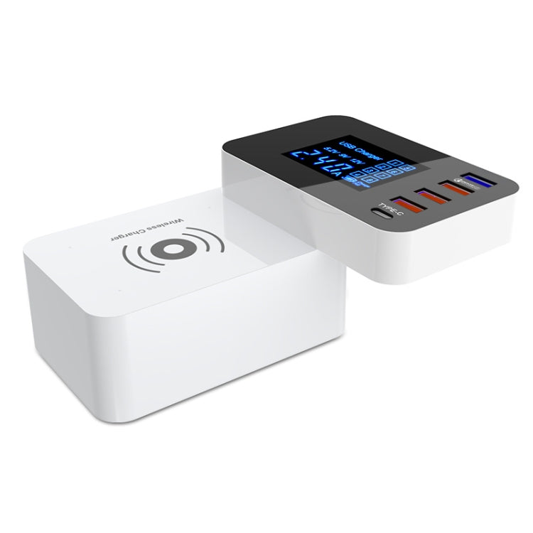 CDA33QW 40W QC 3.0 USB Ports + 3 USB Ports + USB-C / Type-C Ports + Wireless Charging Multi-function Foldable Charger with LED Display, AU Plug, AU Plug