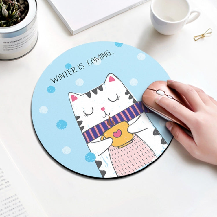 Coffee Cat Pattern Circular Mouse Pad