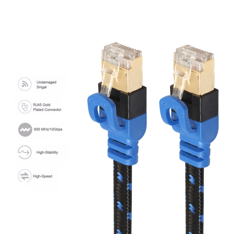REXLIS CAT7-2 Gold-plated CAT7 Flat Ethernet 10 Gigabit Two-color Braided Network LAN Cable for Modem Router LAN Network, with Shielded RJ45 Connectors, Length: 0.5m, Length: 0.5m