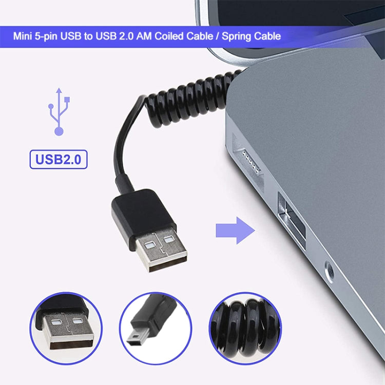 Mini 5-pin USB to USB 2.0 AM Coiled Cable / Spring... – Bulky Mart