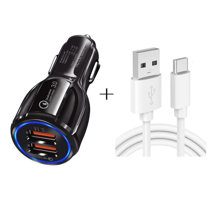 Qc3.0 Dual USB Car Charging + Type-C Fast Charging Cable Car Charging