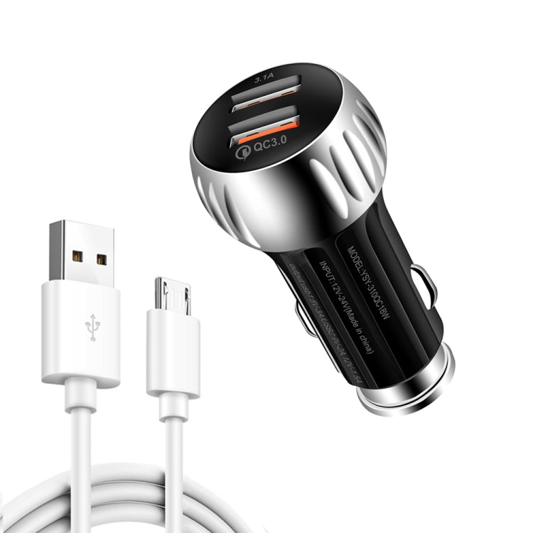 YSY-310QC18W QC3.0 Dual Port USB Car Charger + 3A USB to Micro USB