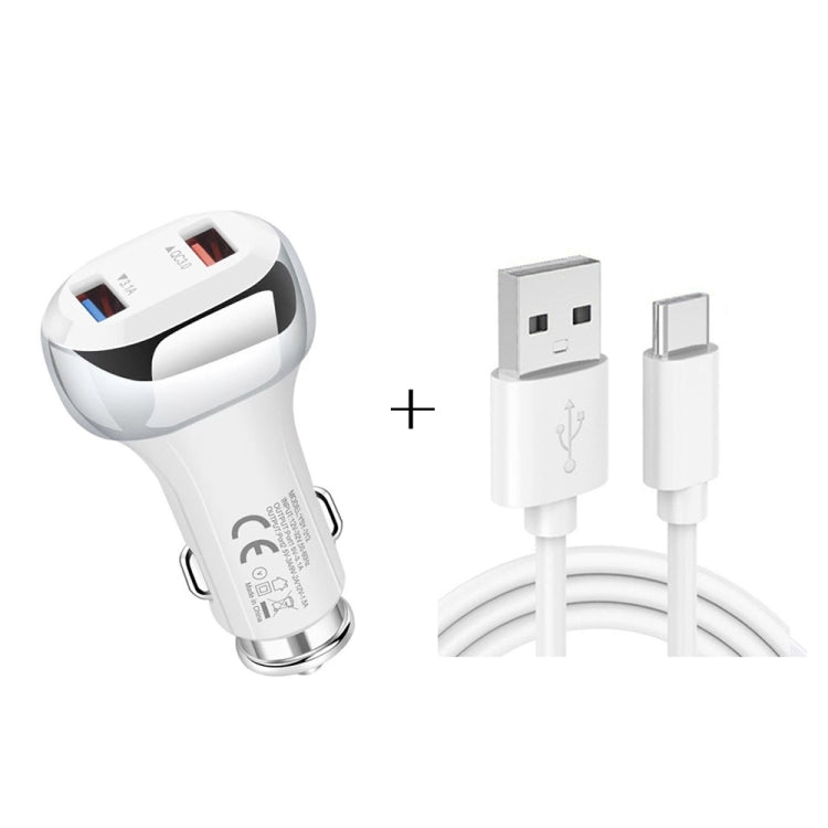 YSY-312 2 in 1 18W Portable QC3.0 Dual USB Car Charger + 1m 3A USB to