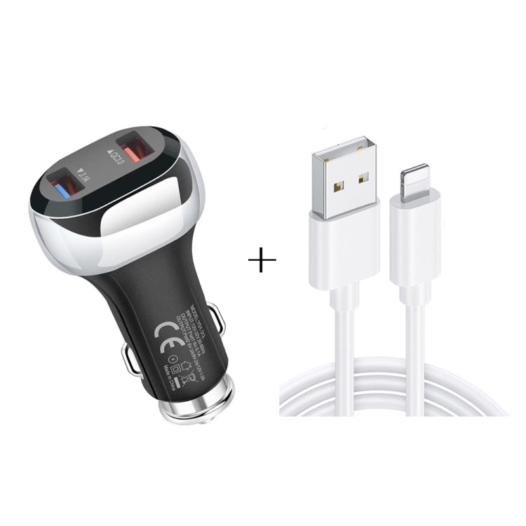 YSY-312 2 in 1 18W Portable QC3.0 Dual USB Car Charger + 1m 3A USB to