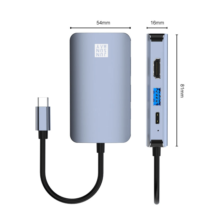 JUNSUNMAY 6 in 1 Type-C to 4K HDMI / Ethernet Docking Station Adapter USB-C Hub Multiport Converter, JSM-HUB003