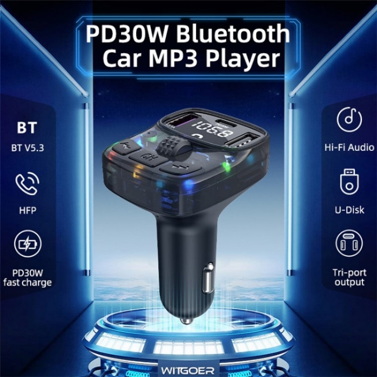 C56 PD Type-C + Dual USB Car Charger Colorful Light Car Bluetooth Adapter FM Transmitter, C56