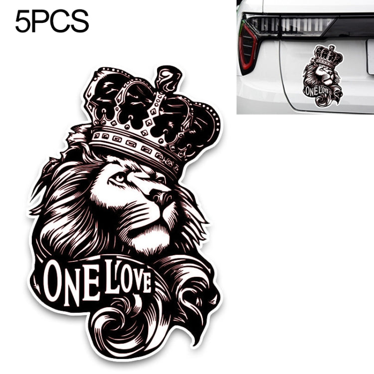 5 PCS YJZT One Love Lion Crown PVC Animal Car Sticker