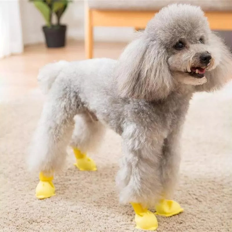 4 PCS/Set  Cartoon Dog Shoes Pet Silicone Waterproof Rain Boots, Size: M(Yellow)