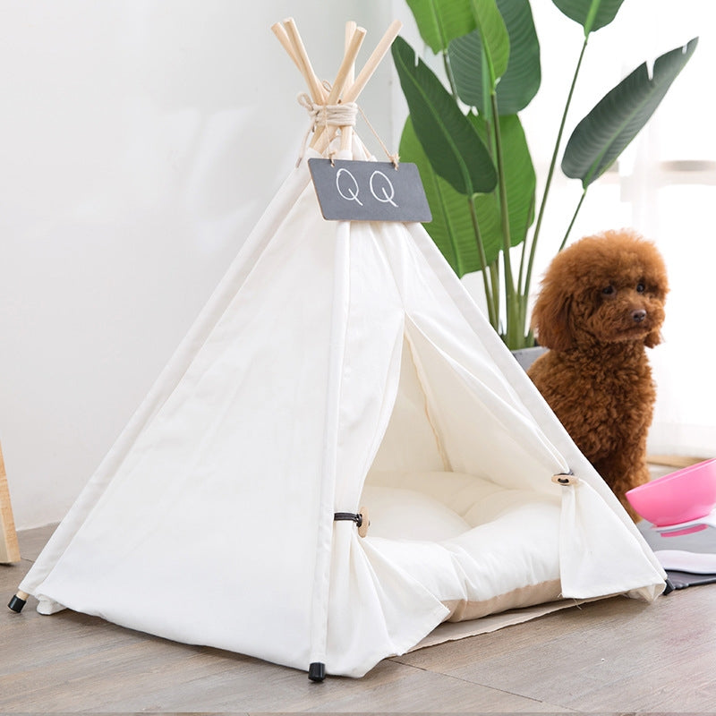 Pure White Pet Tent Nest For Small And Medium Dogs and Cats Foldable Playhouse, Style:With Cushion, Size:Small 40×40×50cm