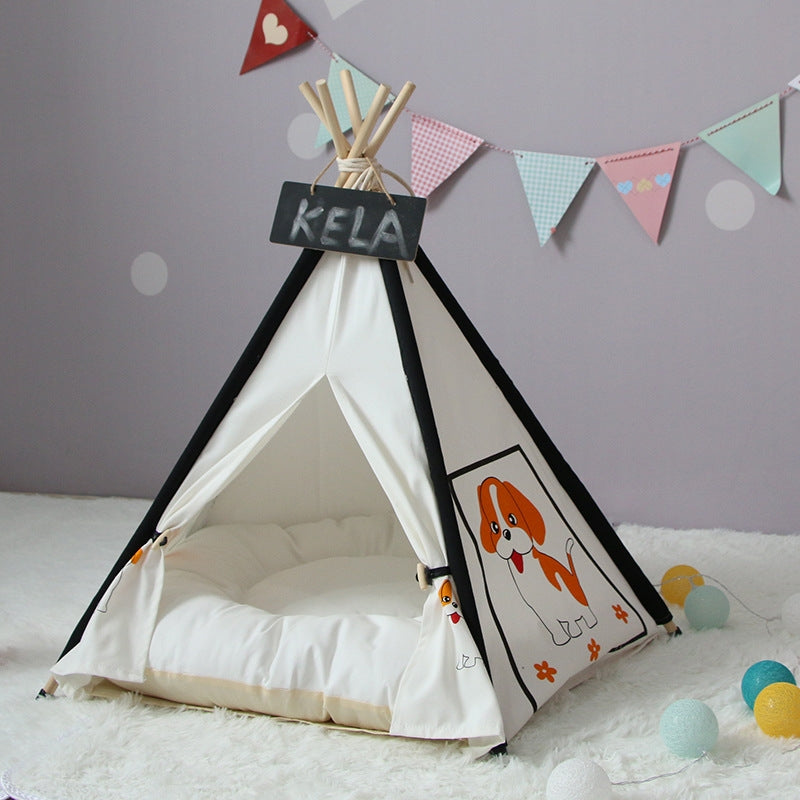 Pet Tent Removable And Washable Wooden Cat Kennel with Cushion, Specification: Large 60×60×70cm(Yellow)