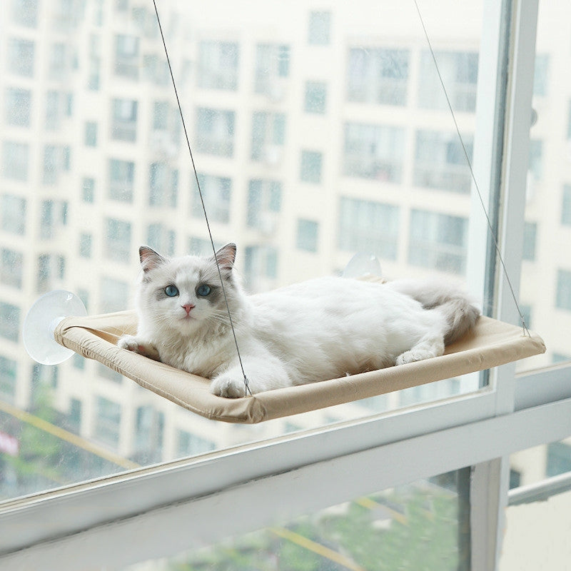 Pets Suction Cup Cat Hammock Window Hanging Hammock(Khaki)