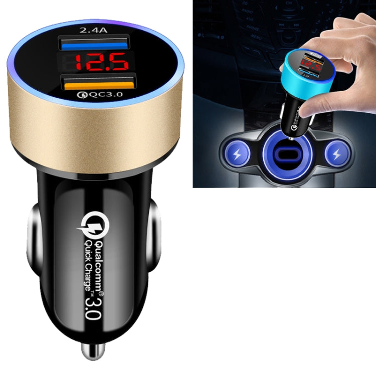 2 PCS Aluminum Ring 5V3.1A Display Car Charger QC3.0+3.1A Aluminum