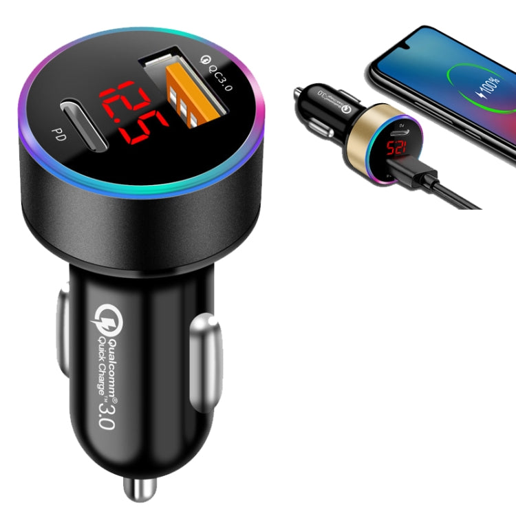 Aluminum Alloy Digital Display PD+QC3.0 Car Charger Multifunctional
