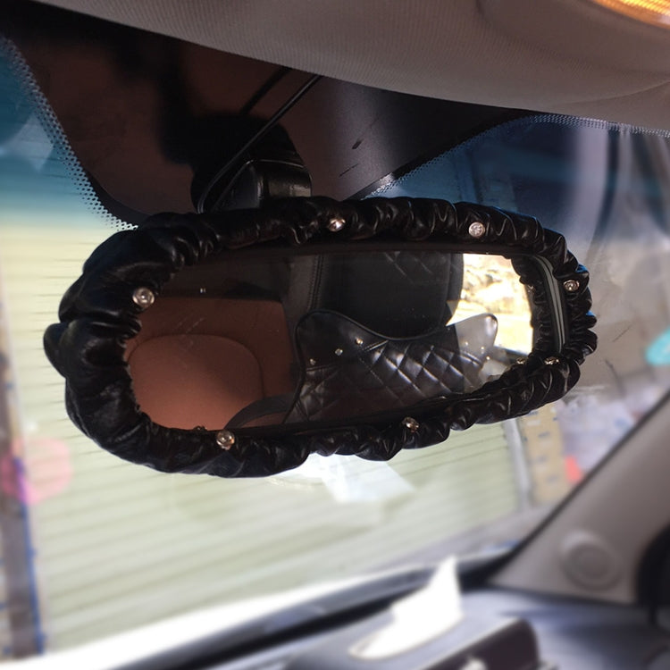 Crystal Car Interior Accessories Rear View Mirror Cover Leather Auto