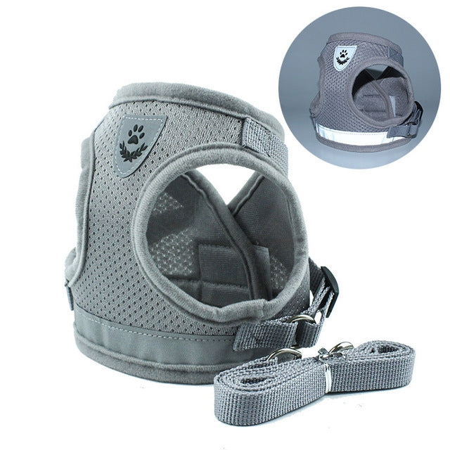 Adjustable Polyester Mesh Reflective Vest Lead Leash for Pet Dog, Size:S(Grey)