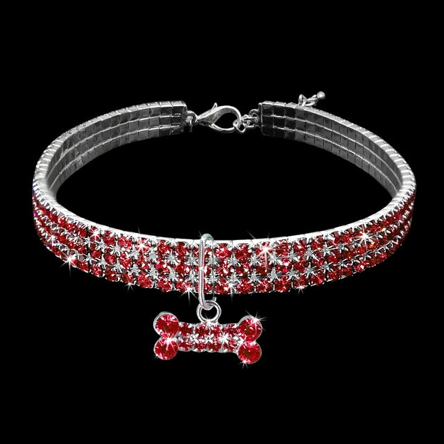 Bling Rhinestone Dog Collar Crystal Puppy Chihuahua Pet Dog Collars Leash For Small Dogs Mascotas Accessories, Size:L (Pink)