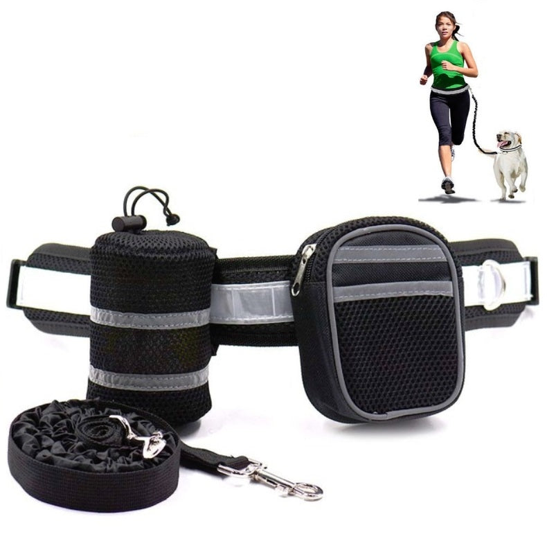 Dog Running Reflective Adjustable Belt Traction Rope with Small Bag, Specification:4-Piece Set(Black)