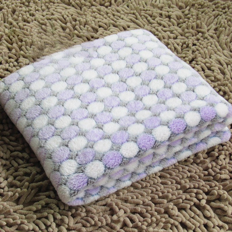 Soft Flannel Pet Blanket Dots Printed Breathable Bed Mat Warm Pet Sleeping Cushion Cover for Pet Dog Cat, Size:S(Purple)