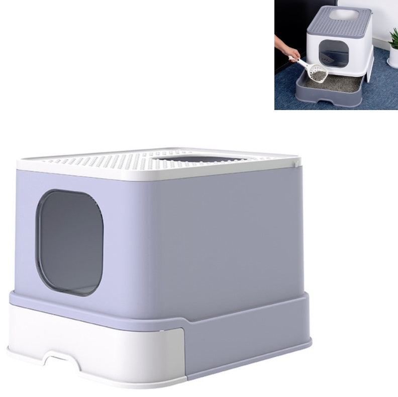 Top Drawer Fully Enclosed Cat Litter Box Pet Supplies(Purple)