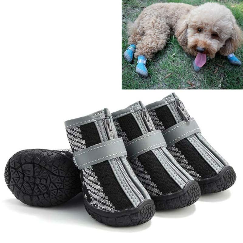 4 PCS / Set Breathable Non-slip Wear-resistant Dog Shoes Pet Supplies, Size: 3.3x4cm(Black Gray)