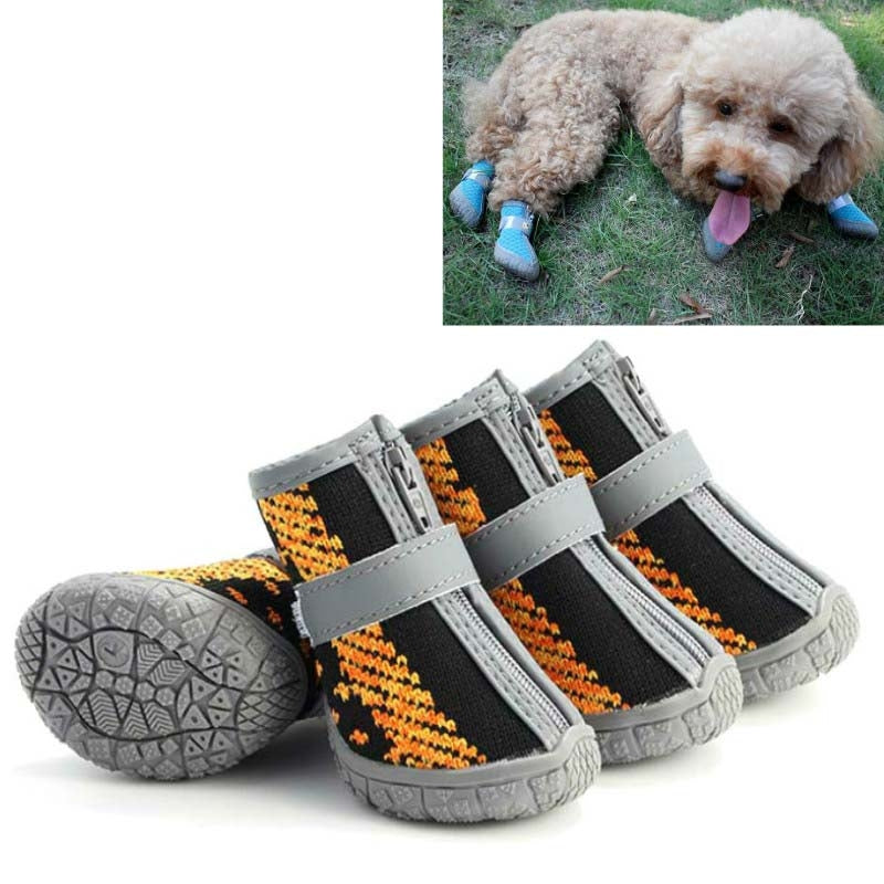 4 PCS / Set Breathable Non-slip Wear-resistant Dog Shoes Pet Supplies, Size: 3.8x4.3cm(Black Orange)