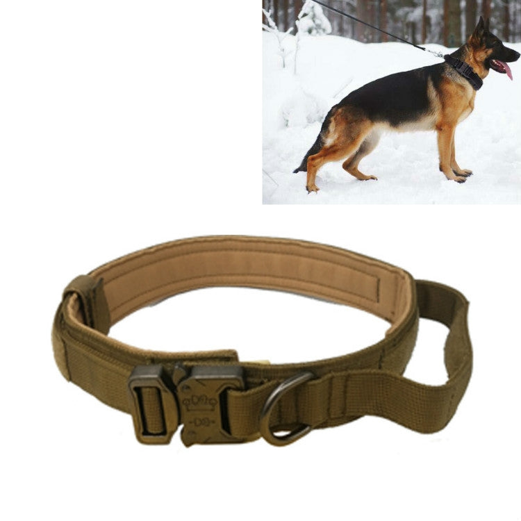 Nylon Thickened Large And Medium-Sized Dog Traction Collar Pet Collar, Size:M(Khaki+Light Button)