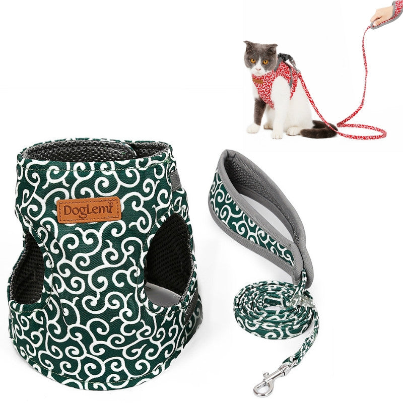 DogLemi Pet Cat Traction Rope Chest Harness Vest Type Traction Suit Cat Walking Rope, Size:XS(Green)