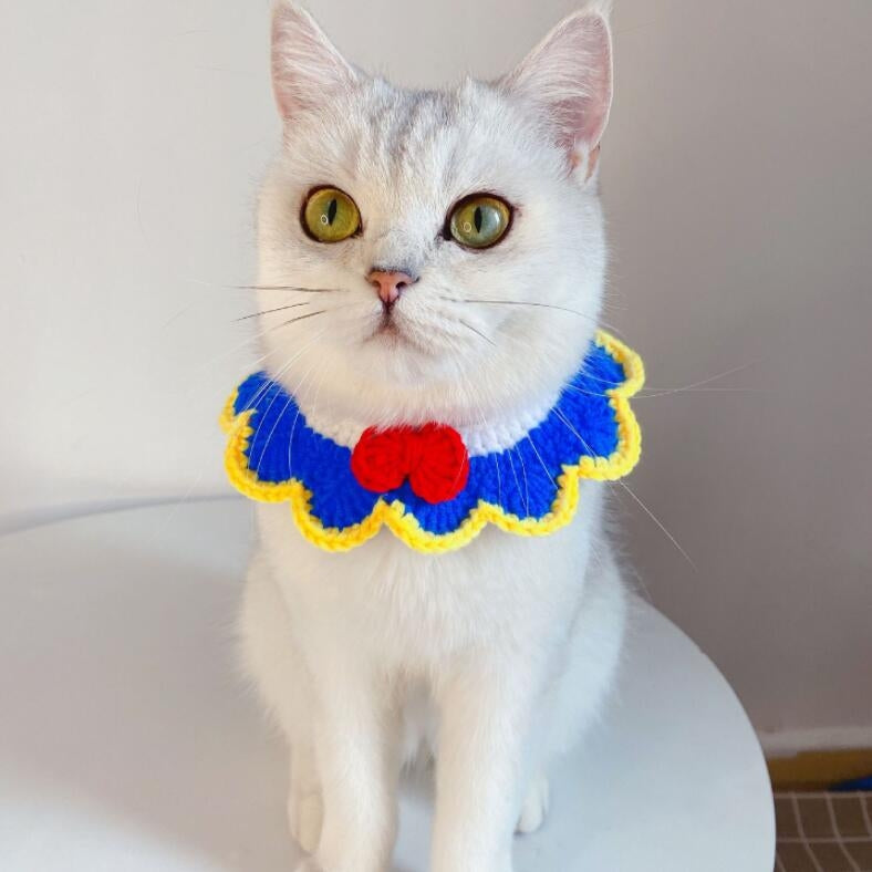 Handmade Woolen Knitting Adjustable Flower Bow Knot Cat Dog Bib Accessories Collar, Size:S 20-28cm(Blue)