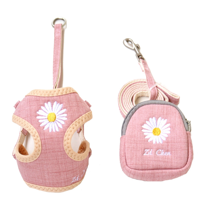 ZiChen Plain Embroidery Dog ??Traction Rope Pet Chest Strap, Size: M(Pink)