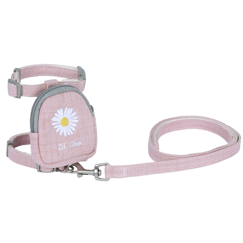 ZiChen Cat Traction Rope Small Pet Traction Embroidery Backpack, Size: M(Pink)