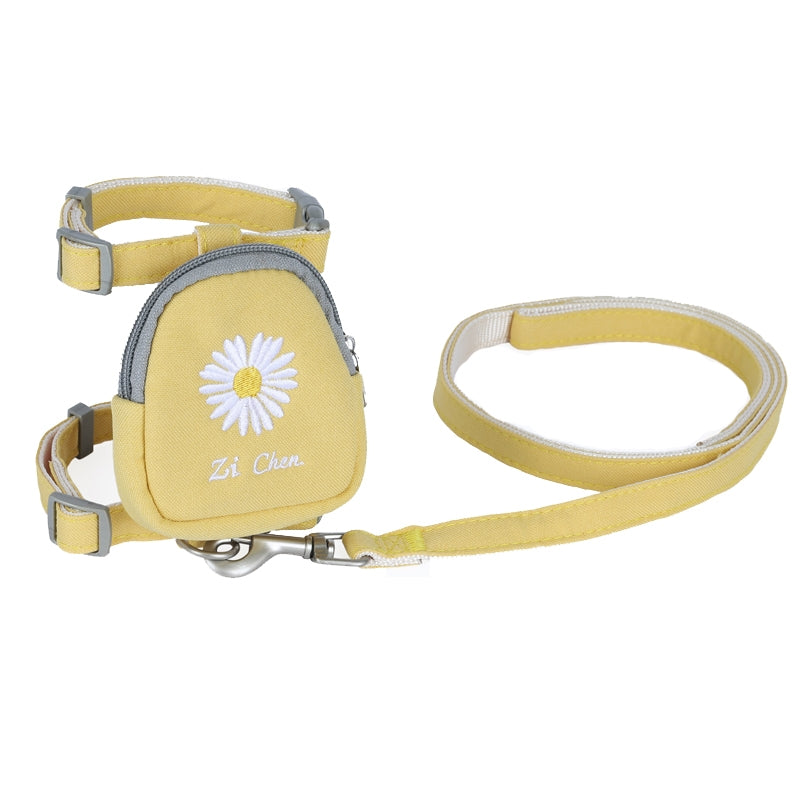 ZiChen Cat Traction Rope Small Pet Traction Embroidery Backpack, Size: L(Yellow)