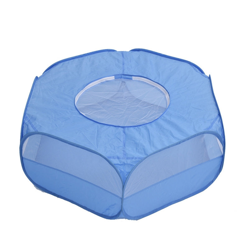Folded Small Pet Fence Outdoor Workout Game Crawling Small Animal Tent, Specification? With Cover and Side Cloth (Blue)